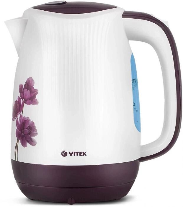 Чайник электрический VITEK VT-7061, 2200Вт, белый с узором и фиолетовый от компании 2255 by - онлайн гипермаркет - фото 1