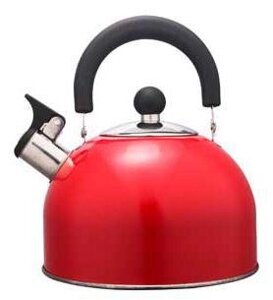 Чайник со свистком для газовой и индукционной плиты 2 литра нержавеющая сталь HITT H01023/1 красный