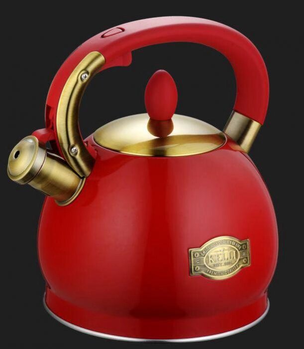 Чайник со свистком для газовой и индукционной плиты 3 литра нержавеющая сталь KELLI KL-4556 красный от компании 2255 by - онлайн гипермаркет - фото 1