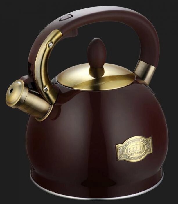 Чайник со свистком для газовой и индукционной плиты 3 литра нержавеющая сталь KELLI KL-4556 Шоколад от компании 2255 by - онлайн гипермаркет - фото 1