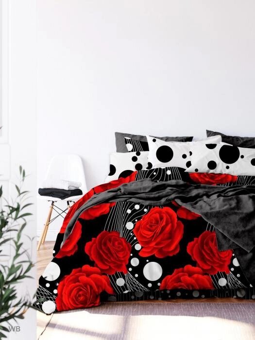 Цветочное постельное белье бязевое из хлопка NS32 полуторный комплект с рисунком розами цветы бязь от компании 2255 by - онлайн гипермаркет - фото 1