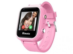 Детские смарт часы-телефон для детей девочки умные наручные с сим картой Aimoto Pro 4G розовые электронные
