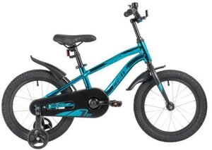Детский двухколесный велосипед 16 дюймов синий с алюминиевой рамой приставными колесами для мальчика 4-6 лет