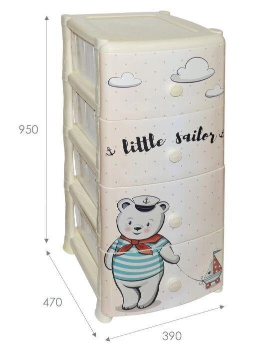 Детский комод пластиковый для игрушек вещей одежды VIOLET 35245 бежевый с мишкой рисунком 4 ящика от компании 2255 by - онлайн гипермаркет - фото 1