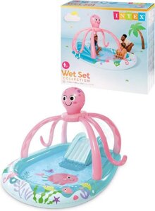 Детский надувной мини бассейн водный игровой центр с горкой для купиния малышей маленьких детей INTEX 56138NP