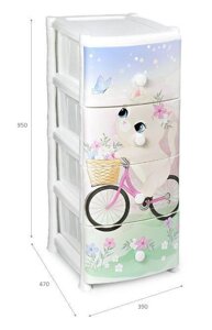 Детский пластиковый комод для игрушек вещей одежды девочки на 4 ящика VIOLET 352143 белый с рисунком