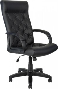 Директорское кожаное компьютерное офисное кресло ЯрКресло Кр82 ТГ ПЛАСТ ЭКО1 черное на колесиках