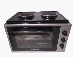 Электропечь с двумя конфорками мини печь электрическая настольная плита с духовкой VESTA MP-V 3614 серо-черная