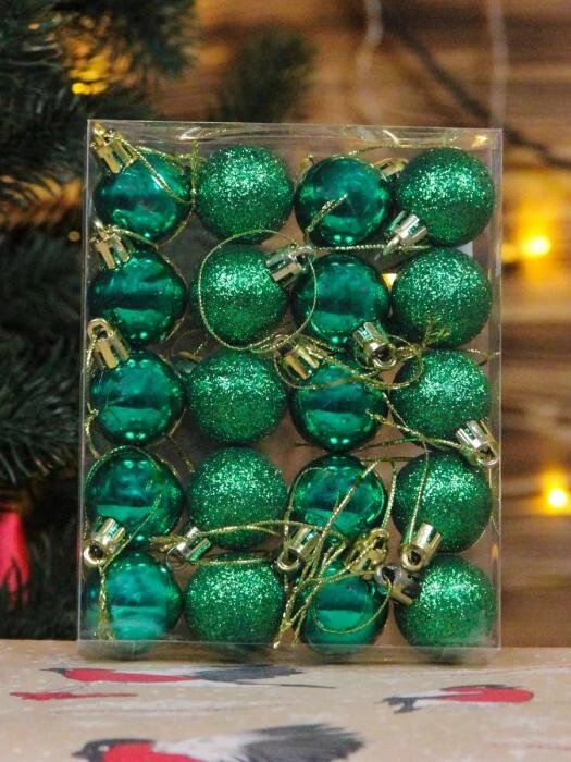Елочные шары новогодние на елку зеленые Набор украшений игрушки пластиковые шарики 20 штук от компании 2255 by - онлайн гипермаркет - фото 1