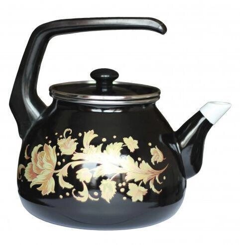 Эмалированный чайник для газовой и индукционной плиты без свистка 3 литра INTEROS 2982 черный от компании 2255 by - онлайн гипермаркет - фото 1