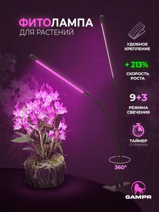 Фитолампа для рассады 2 лампы фитосветильник для растений цветов на прищепке от компании 2255 by - онлайн гипермаркет - фото 1