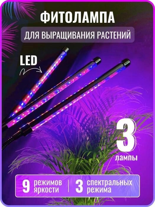 Фитолампа для рассады 3 лампы фитосветильник для растений цветов на прищепке от компании 2255 by - онлайн гипермаркет - фото 1