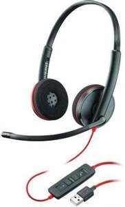 Гарнитура Plantronics Blackwire C3220, для контактных центров, накладные, проводные, черный / красный [209745-201]