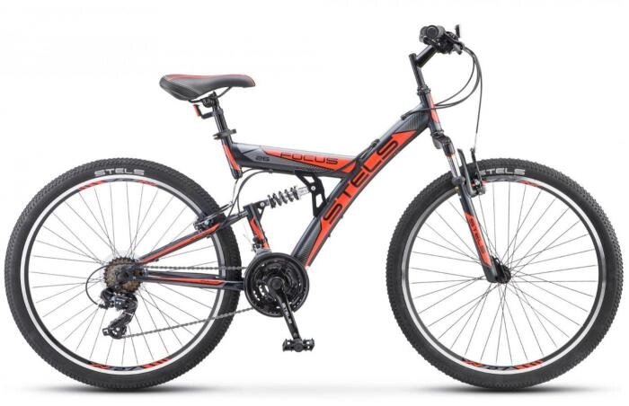 Горный взрослый велосипед двухподвес со стальной рамой STELS Focus V 26 дюймов 18-SP V030 Оранжевый синий от компании 2255 by - онлайн гипермаркет - фото 1