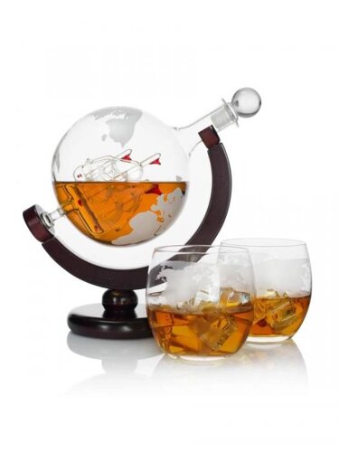 Графин для водки вина и виски Декантер Глобус с бокалами на подставке набор