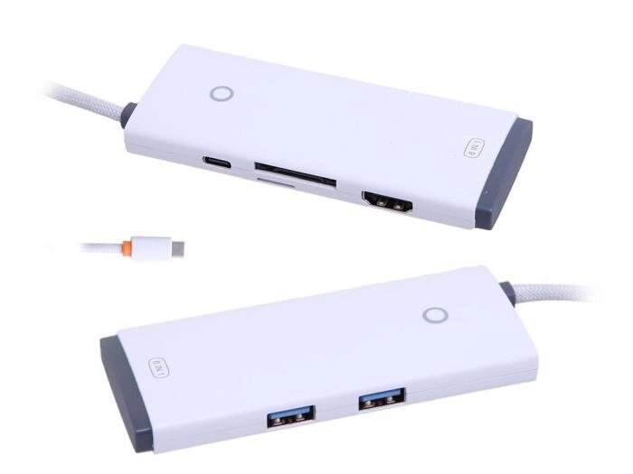 Хаб USB Baseus Lite Series 6-Port Type-C HUB Type-C - HDMI+2xUSB 3.0+PD+SD/TF White WKQX050102 от компании 2255 by - онлайн гипермаркет - фото 1