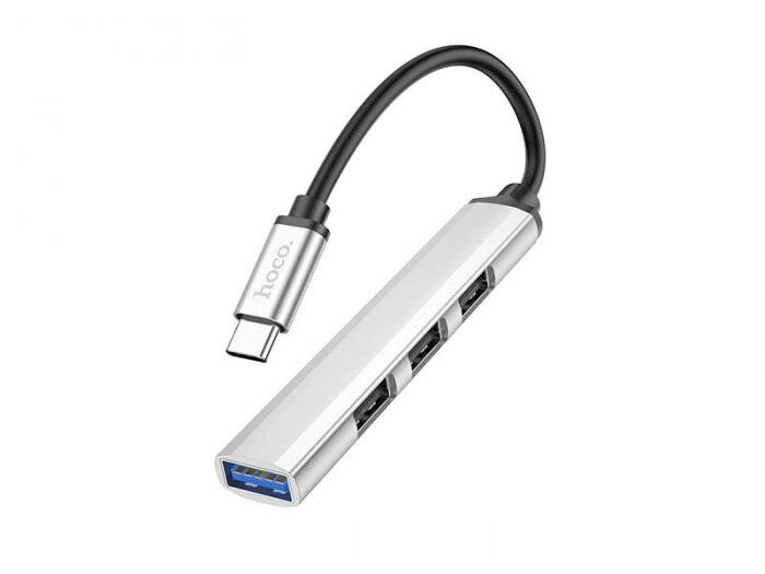 Хаб USB Hoco HB26 3xUSB 2.0/1xUSB 3.0 + кабель Type-C Silver 6931474765475 от компании 2255 by - онлайн гипермаркет - фото 1