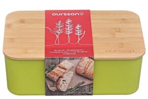 Хлебница с разделочной доской деревянной крышкой OURSSON BR3000BP/GA красная настольная кухонная