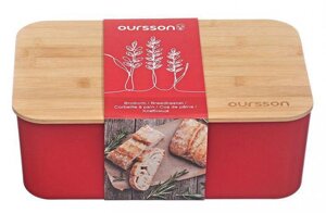 Хлебница с разделочной доской деревянной крышкой OURSSON BR3000BP/RD красная настольная кухонная