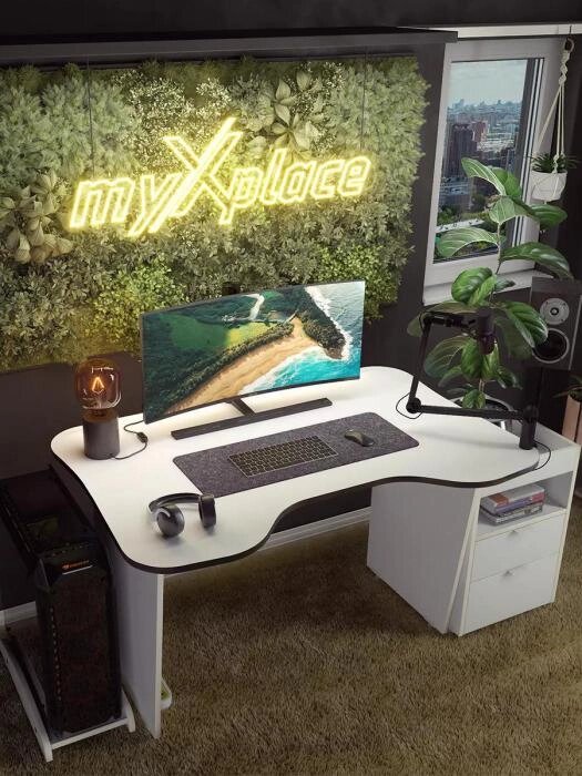 Игровой компьютерный стол геймерский дизайнерский для компьютера ПК игр геймера ноутбука стримера белый от компании 2255 by - онлайн гипермаркет - фото 1