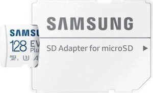 Карта памяти microsdxc UHS-I samsung EVO PLUS 128 гб, 160 мб/с, class 10, MB-MC128SA, 1 шт., переходник SD