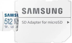 Карта памяти microsdxc UHS-I samsung EVO plus 512 гб, 160 мб/с, class 10, MB-MC512SA/EU, 1 шт., переходник SD