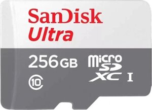 Карта памяти microsdxc UHS-I U1 sandisk ultra 256 гб, 100 мб/с, class 10, sdsqunr-256G-GN3mn, 1 шт., без адаптера