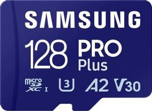 Карта памяти microsdxc UHS-I U3 samsung pro PLUS 128 гб, 180 мб/с, class 10, MB-MD128SA, 1 шт., переходник SD