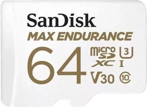 Карта памяти microSDXC UHS-I U3 Sandisk Max Endurance 64 ГБ, 100 МБ/с, Class 10, SDSQQVR-064G-GN6IA, 1 шт., переходник