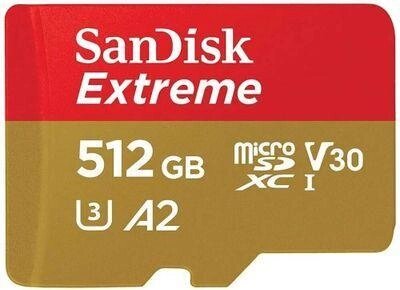 Карта памяти microSDXC UHS-III Sandisk Extreme 512 ГБ, 190 МБ/с, Class 10, SDSQXAV-512G-GN6MN,  1 шт., переходник SD от компании 2255 by - онлайн гипермаркет - фото 1