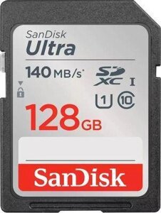 Карта памяти SDXC UHS-I sandisk ultra 128 гб, 140 мб/с, class 10, sdsdunb-128G-GN6in