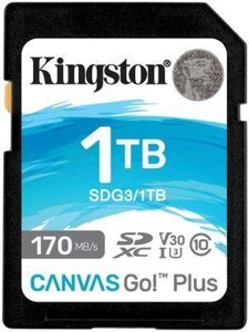 Карта памяти SDXC UHS-I U3 Kingston Canvas Go Plus 1024 ГБ, 170 МБ/с, Class 10, SDG3/1TB, 1 шт., без адаптера