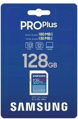 Карта памяти SDXC UHS-I U3 Samsung Pro PLUS 128 ГБ, 180 МБ/с, Class 10, MB-SD128S,  1 шт., без адаптера от компании 2255 by - онлайн гипермаркет - фото 1