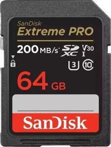 Карта памяти SDXC UHS-I U3 sandisk extreme 64 гб, 200 мб/с, class 10, sdsdxxu-064G-GN4in, 1 шт.