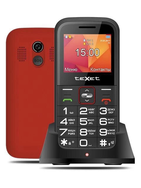 Кнопочный мобильный телефон для слабовидящих пожилых людей с большими кнопками teXet TM-B418 красный от компании 2255 by - онлайн гипермаркет - фото 1