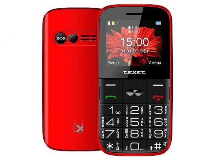 Кнопочный мобильный телефон с большими кнопками teXet TM-B227 красный от компании 2255 by - онлайн гипермаркет - фото 1