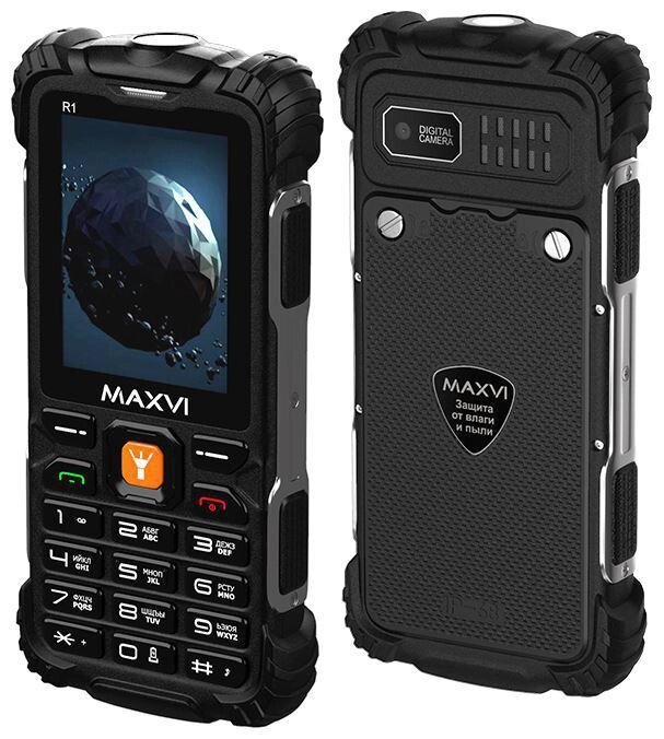 Кнопочный ударопрочный водонепроницаемый защищенный телефон MAXVI R1 черный от компании 2255 by - онлайн гипермаркет - фото 1