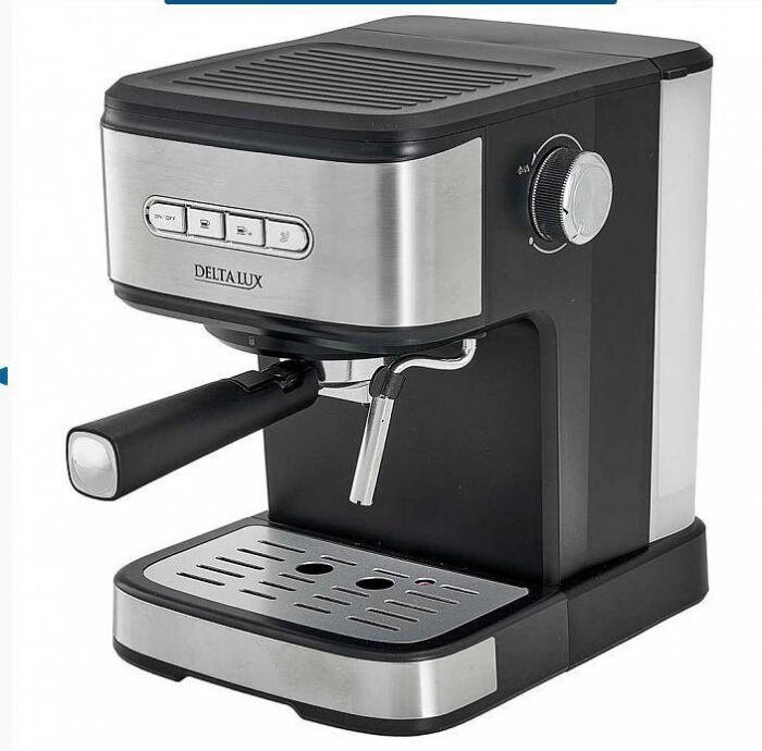 Кофеварка рожковая с капучинатором экспрессо DELTA LUX DE-2003 черная бойлерная кофемашина от компании 2255 by - онлайн гипермаркет - фото 1