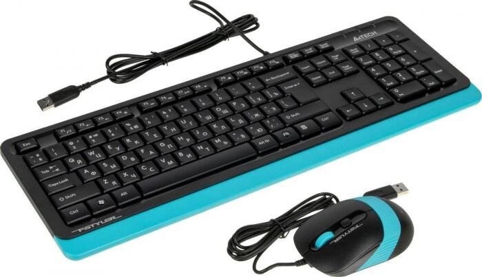 Комплект (клавиатура+мышь) A4TECH Fstyler F1010, USB, проводной, черный и синий [f1010 blue] от компании 2255 by - онлайн гипермаркет - фото 1