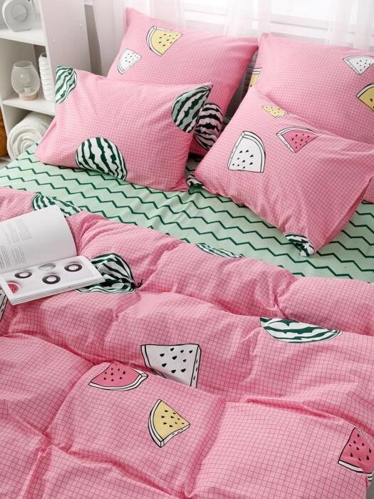 Комплект постельного белья двуспальный NS21 розовое бязевое цветное с европростыней рисунком бязь от компании 2255 by - онлайн гипермаркет - фото 1