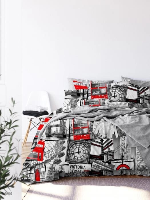 Комплект постельного белья полуторный их хлопка NS35 Лондон бязевое цветное с рисунком бязь от компании 2255 by - онлайн гипермаркет - фото 1