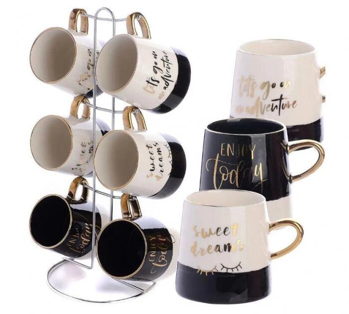 Кружки для чая кофе керамические LORAINE чайный кофейный набор из 6 чашек на подставке подарочный от компании 2255 by - онлайн гипермаркет - фото 1