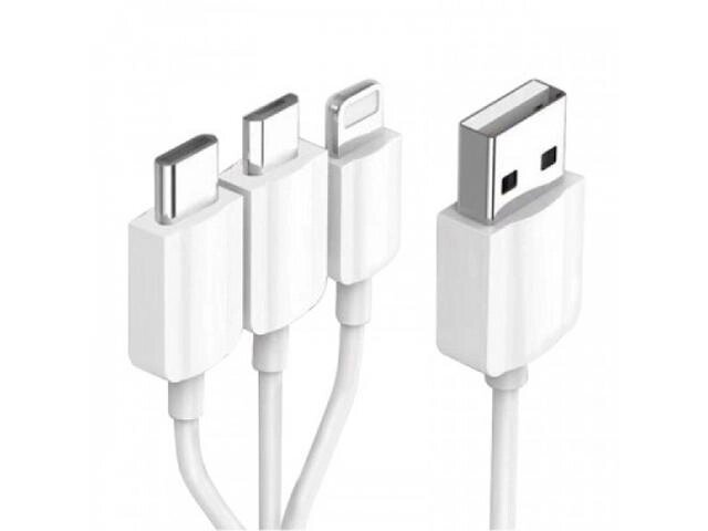 KS-is KS-478W-0.2 3-in-1 USB - Type-C / MicroUSB / Lightning 20cm White от компании 2255 by - онлайн гипермаркет - фото 1