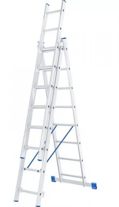 Лестница алюминиевая трехсекционная СИБРТЕХ 97818, 8 ступеней от компании 2255 by - онлайн гипермаркет - фото 1