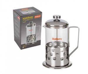 MALLONY Чайник/кофейник (кофе-пресс) Caffe, 800 мл, из жаропр стекла, в корпусе из нерж стали, B535-800ML (950082)