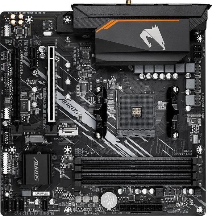 Материнская плата GIGABYTE B550M AORUS ELITE AX, SocketAM4, AMD B550, mATX, Ret от компании 2255 by - онлайн гипермаркет - фото 1