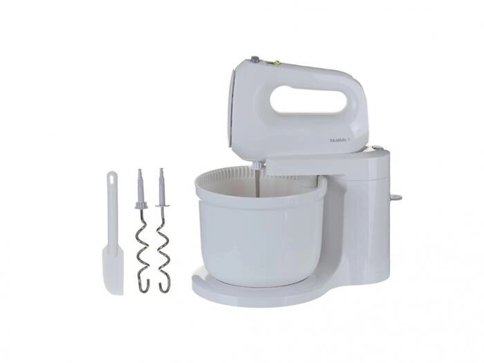 Миксер бытовой электрический кухонный с чашей ручной настольный погружной для взбивания крема белый от компании 2255 by - онлайн гипермаркет - фото 1