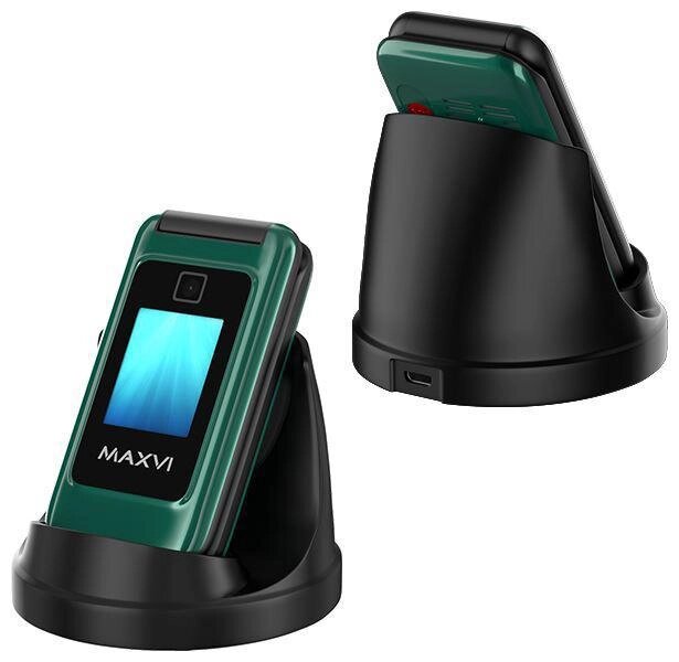 Мобильный телефон кнопочный раскладной сотовый раскладушка для пожилых людей MAXVI E8 зеленый от компании 2255 by - онлайн гипермаркет - фото 1