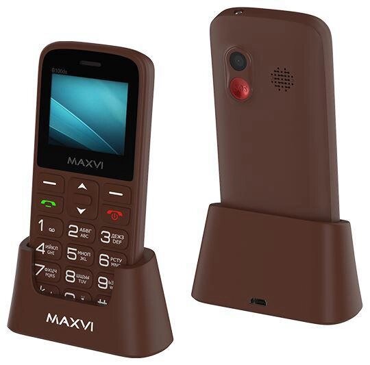 Мобильный телефон кнопочный с большими кнопками сотовый для пожилых людей MAXVI B100ds коричневый от компании 2255 by - онлайн гипермаркет - фото 1