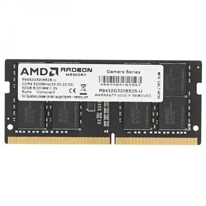 Модуль памяти AMD R9 RTL DDR4 SO-DIMM 3200MHz PC4-25600 CL22 - 32Gb R9432G3206S2S-U от компании 2255 by - онлайн гипермаркет - фото 1